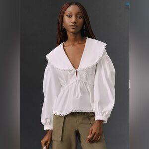 NWT Reformation Renna Long Sleeve Top. Bright White. Size 8